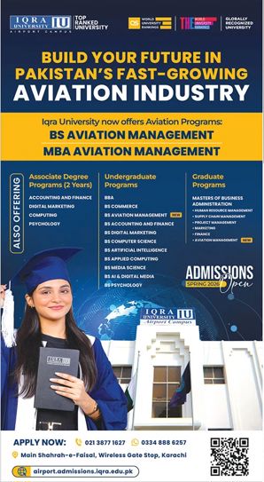 Admission notice for Iqra University Karachi